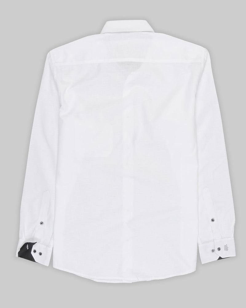 Bright White with Black Patterned Luxurious Linen Shirt