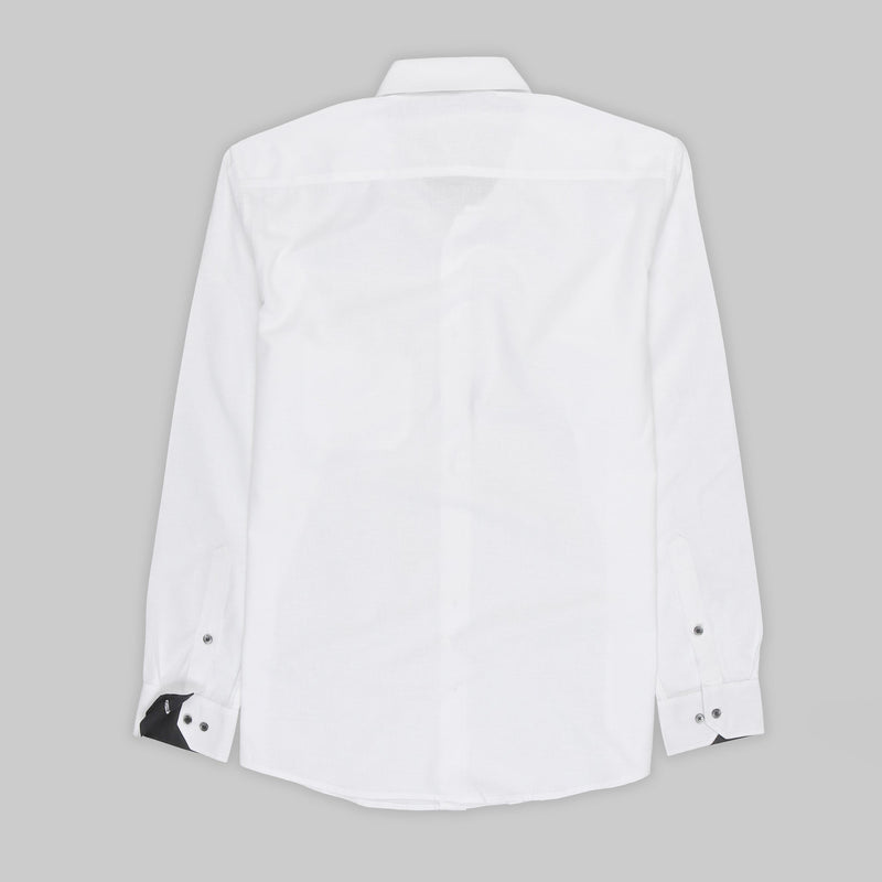 Bright White with Black Patterned Luxurious Linen Shirt