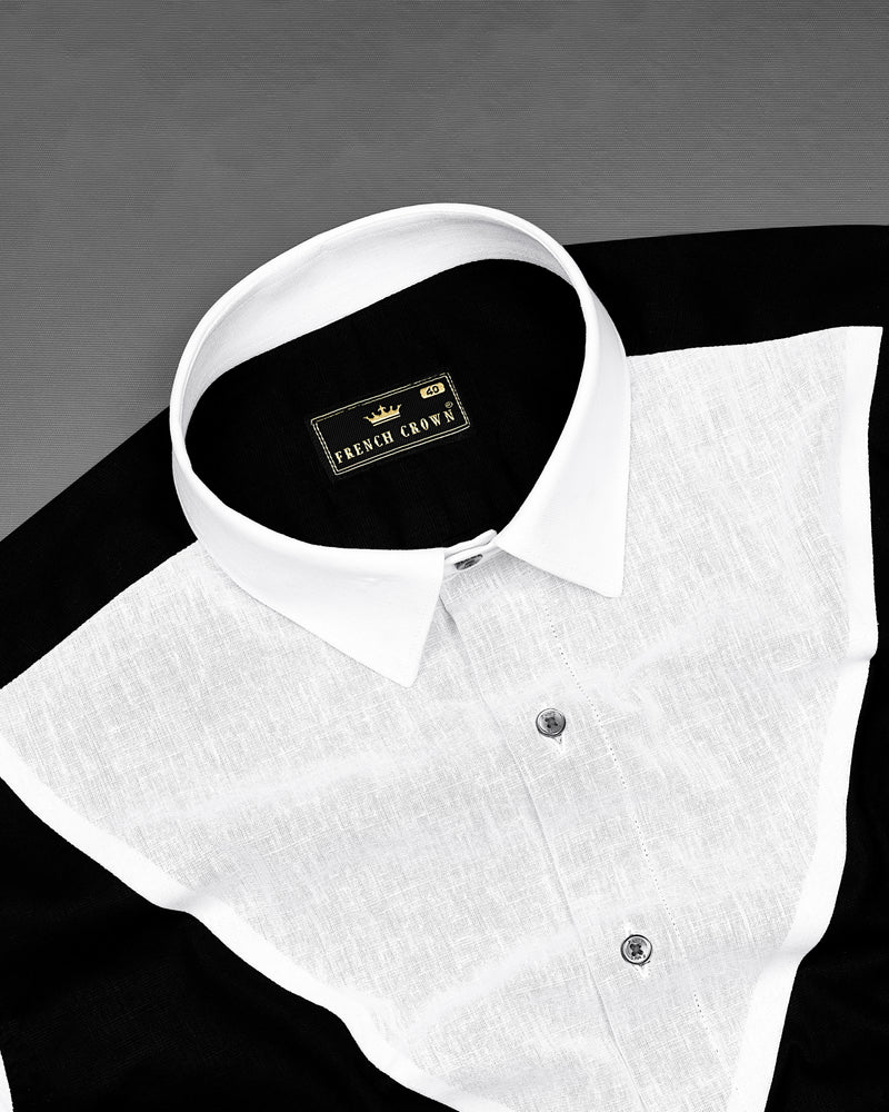 Jade Black with White Patterned Luxurious Linen Shirt