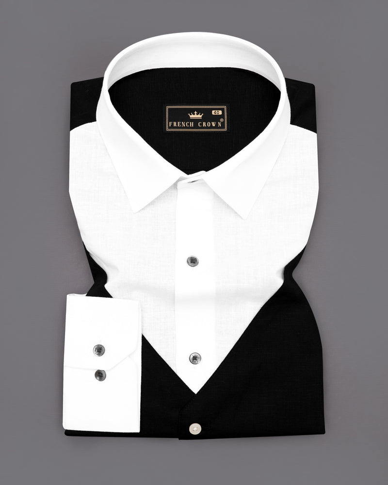 Bright White with black waistcoat Patterned Luxurious Linen Shirt