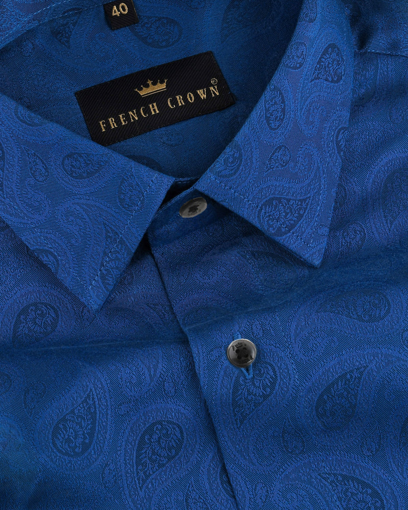 Catalina Blue Paisley Jacquard Patterned Premium Giza Cotton Shirt