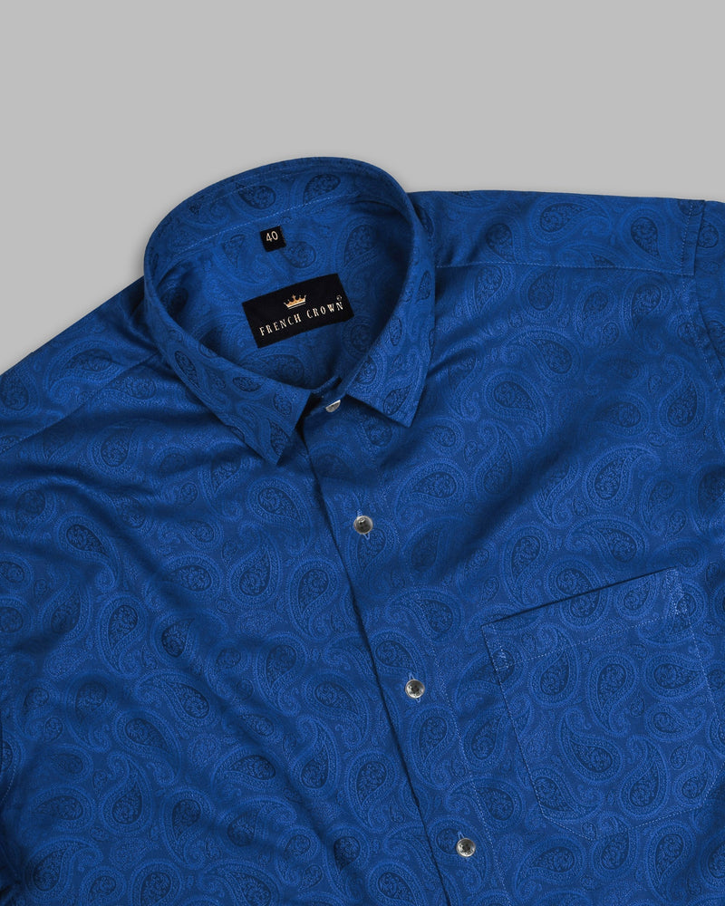 Catalina Blue Paisley Jacquard Patterned Premium Giza Cotton Shirt