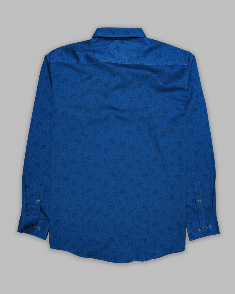 Catalina Blue Paisley Jacquard Patterned Premium Giza Cotton Shirt