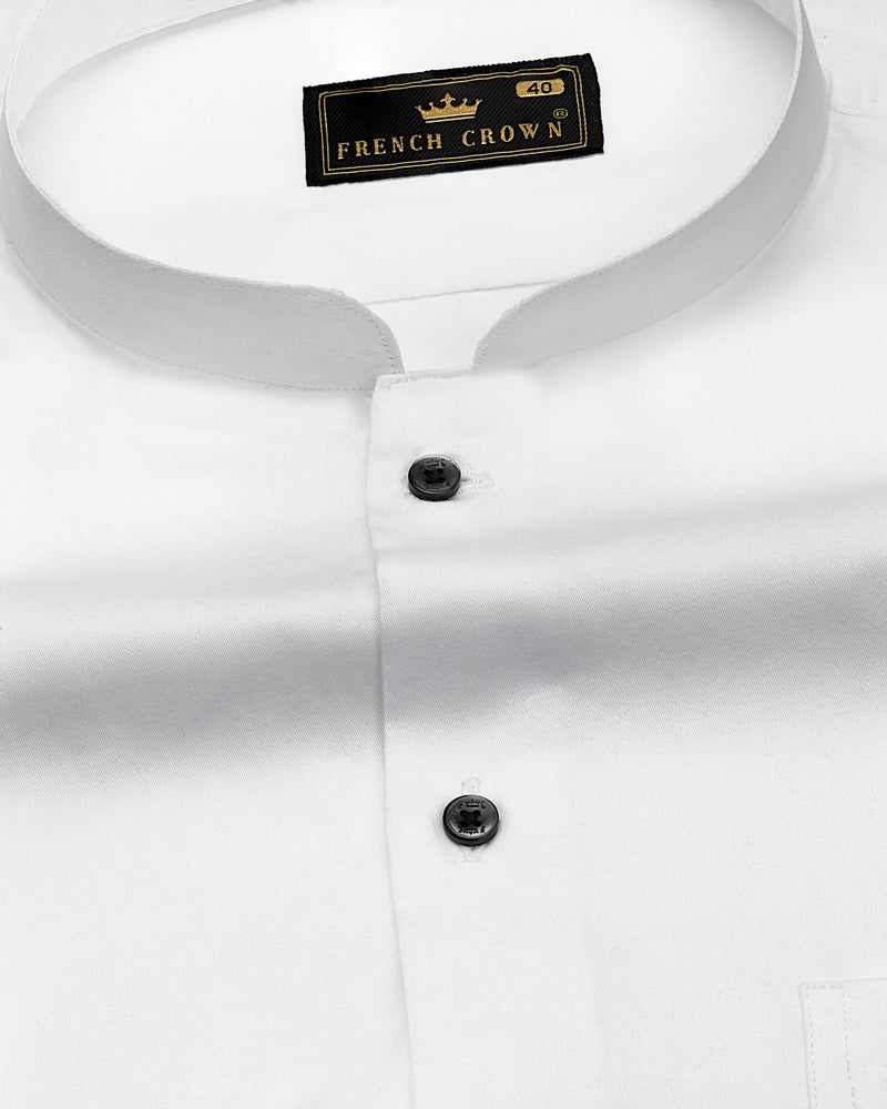 Snow White Mandarin Collar Premium Satin Shirt