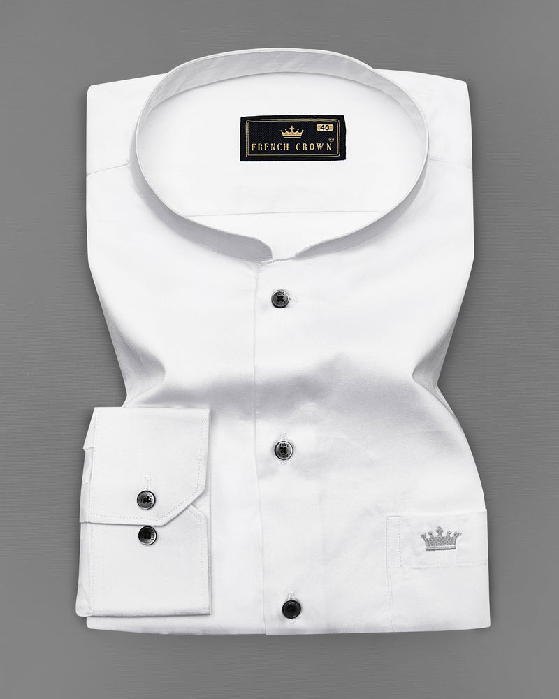 Snow White Mandarin Collar Premium Satin Shirt