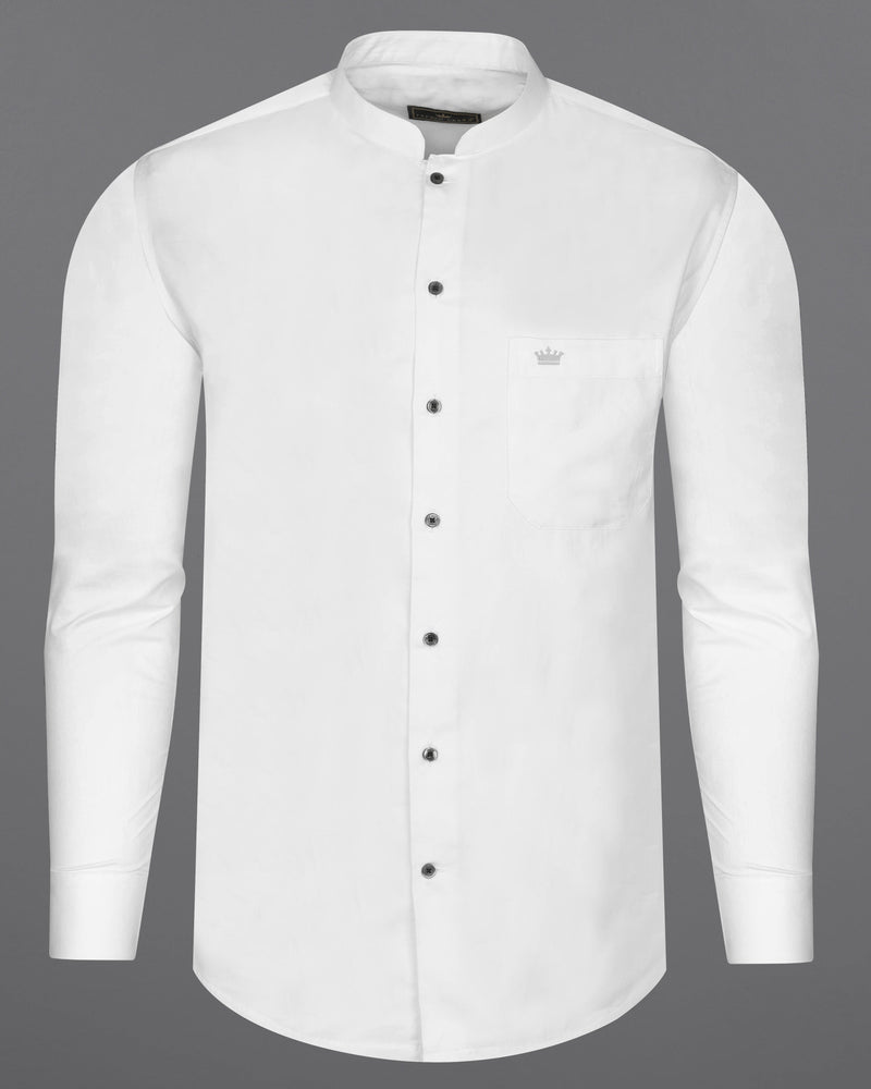 Snow White Mandarin Collar Premium Satin Shirt