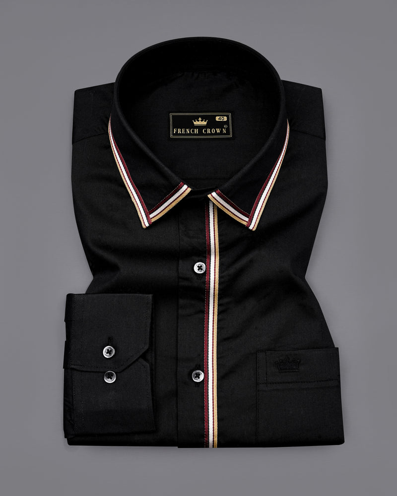 Jade Black with brown trimmed Premium Cotton Shirt