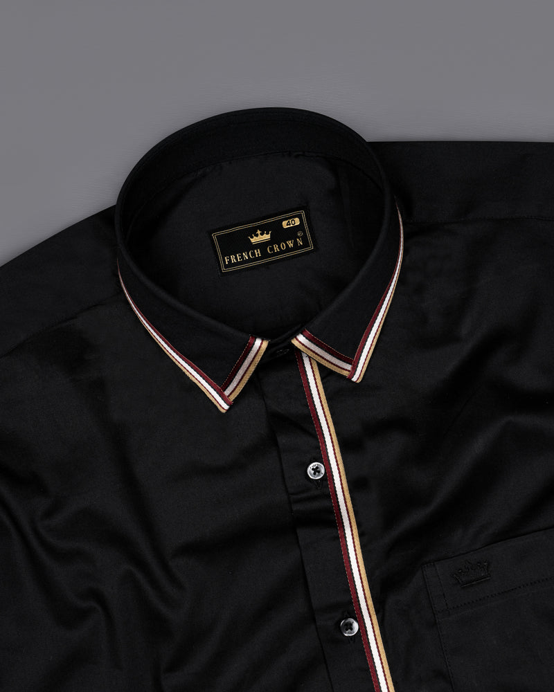 Jade Black with brown trimmed Premium Cotton Shirt