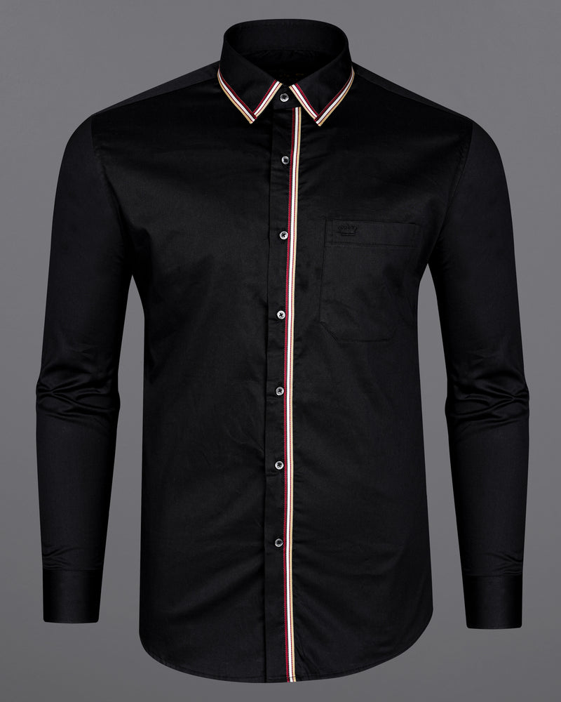 Jade Black with brown trimmed Premium Cotton Shirt