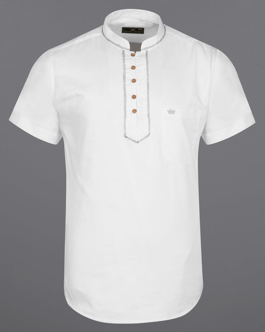 Bright White Zigzag patterned Premium Cotton Kurta Shirt