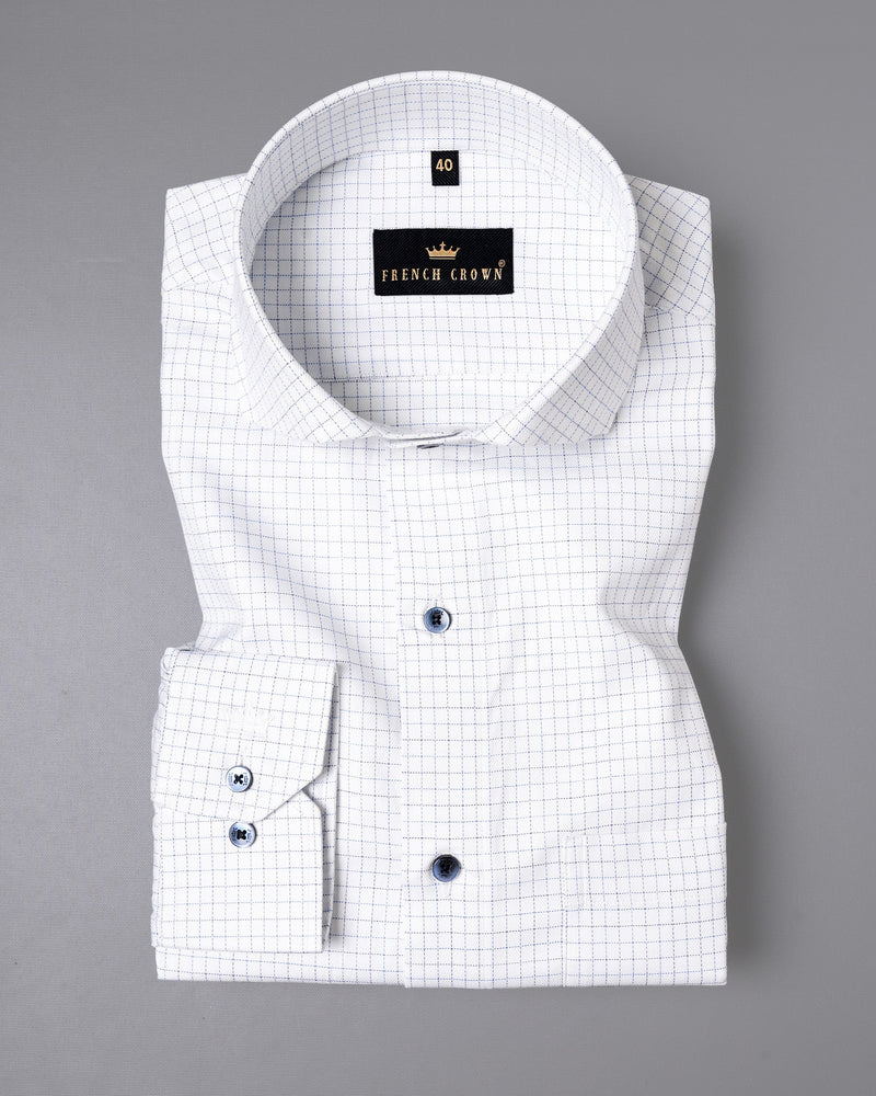 Bright White micro Checkered Twill Textured Premium Cotton Shirt