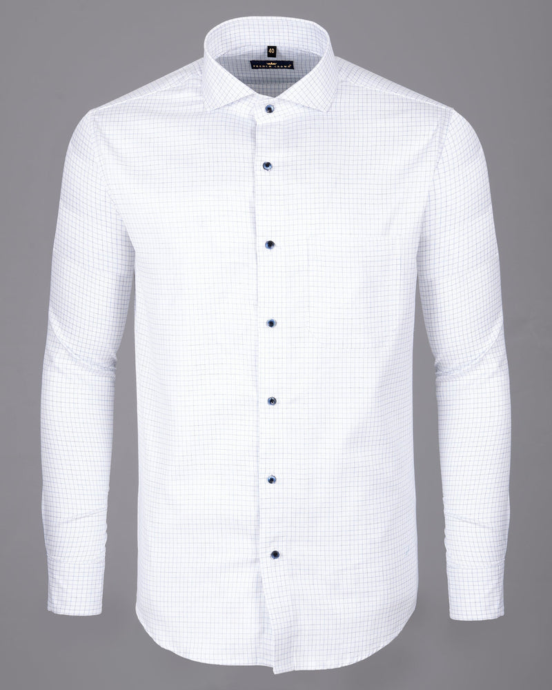 Bright White micro Checkered Twill Textured Premium Cotton Shirt