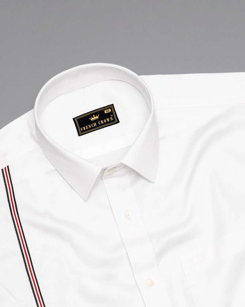 Bright White with Salomie and Black Piping Premium Cotton Shirt