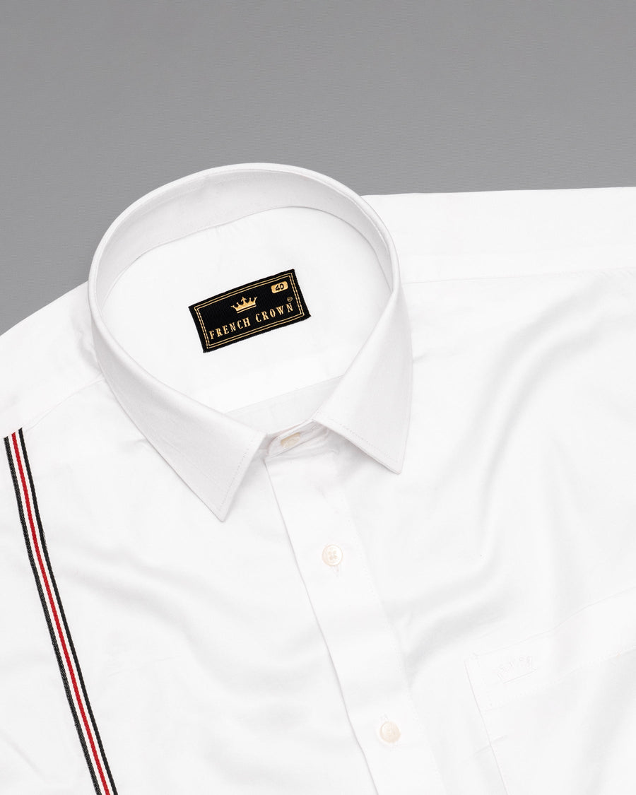 Bright White with Salomie and Black Piping Premium Cotton Shirt