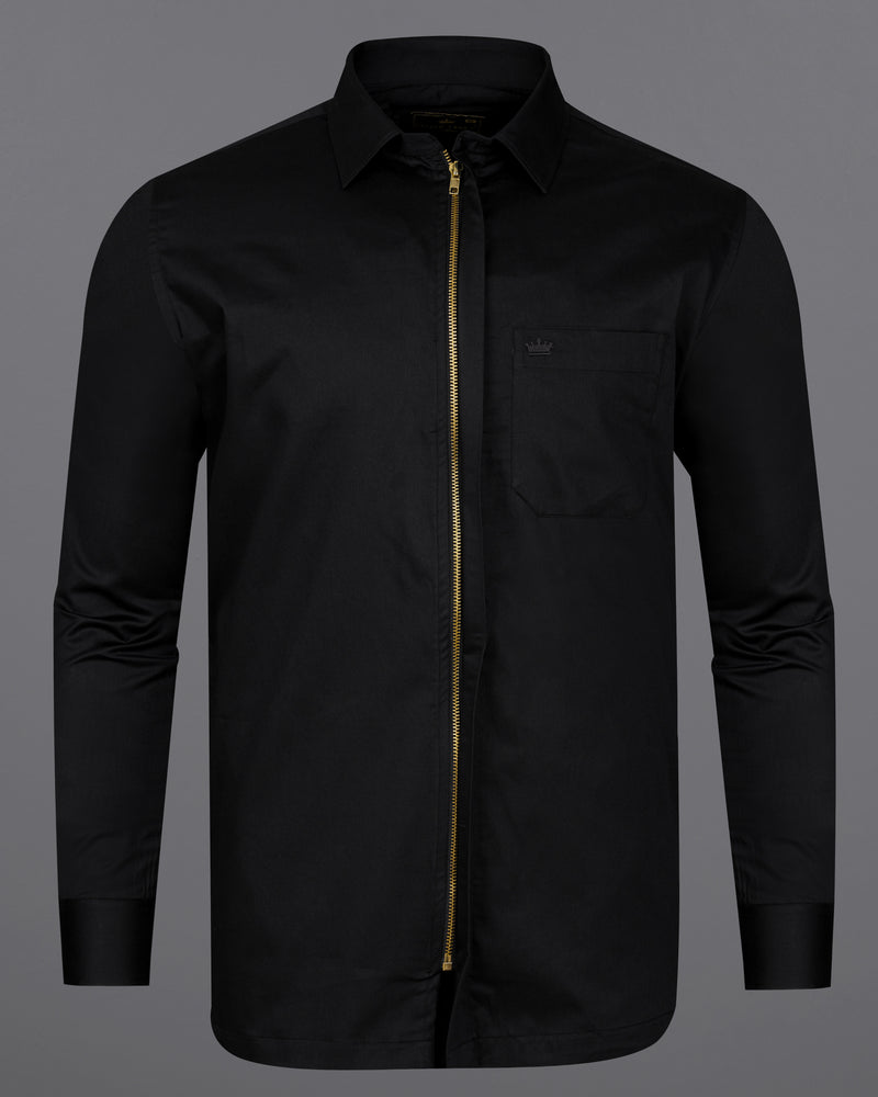 Jade Black Premium Satin Zipper Shirt