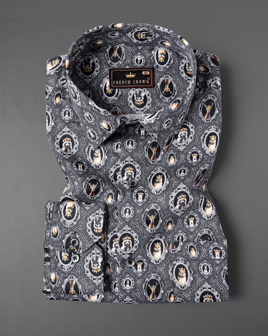 Jade Black Crowned Animals Printed Premium Cotton Shirt 5408-BLK-38, 5408-BLK-H-38, 5408-BLK-39, 5408-BLK-H-39, 5408-BLK-40, 5408-BLK-H-40, 5408-BLK-42, 5408-BLK-H-42, 5408-BLK-44, 5408-BLK-H-44, 5408-BLK-46, 5408-BLK-H-46, 5408-BLK-48, 5408-BLK-H-48, 5408-BLK-50, 5408-BLK-H-50, 5408-BLK-52, 5408-BLK-H-52