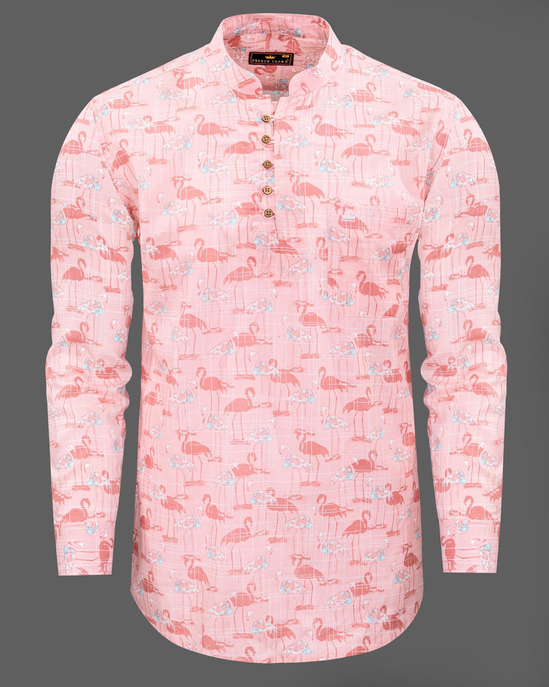 Azalea Pink Flamingo Printed Luxurious Linen Kurta Shirt 5476-KS-38, 5476-KS-H-38, 5476-KS-39, 5476-KS-H-39, 5476-KS-40, 5476-KS-H-40, 5476-KS-42, 5476-KS-H-42, 5476-KS-44, 5476-KS-H-44, 5476-KS-46, 5476-KS-H-46, 5476-KS-48, 5476-KS-H-48, 5476-KS-50, 5476-KS-H-50, 5476-KS-52, 5476-KS-H-52