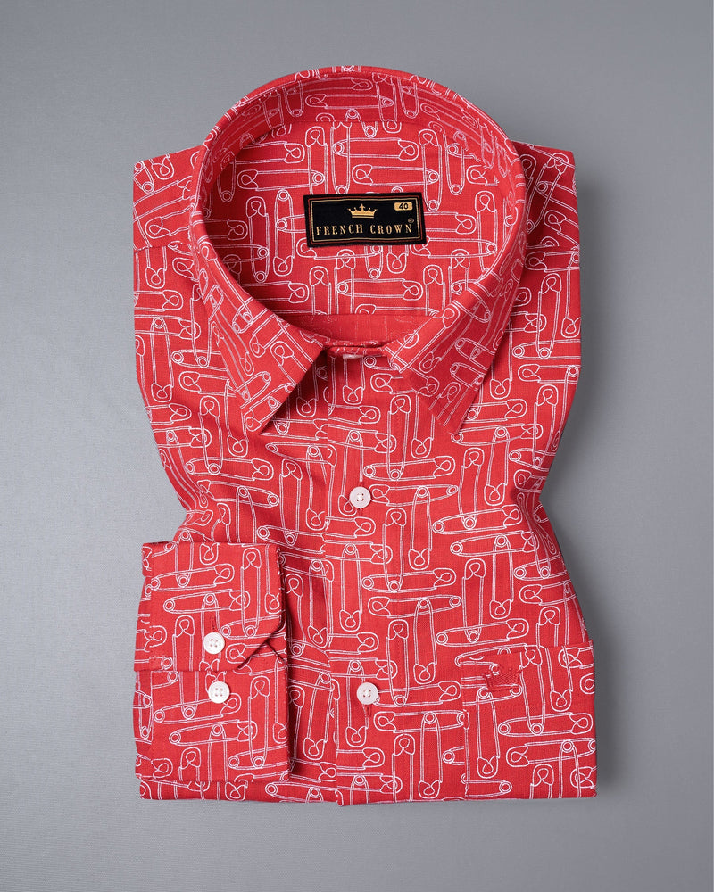 Cardinal Red Safety Pin Printed Luxurious Linen Shirt 5521-38, 5521-H-38, 5521-39, 5521-H-39, 5521-40, 5521-H-40, 5521-42, 5521-H-42, 5521-44, 5521-H-44, 5521-46, 5521-H-46, 5521-48, 5521-H-48, 5521-50, 5521-H-50, 5521-52, 5521-H-52