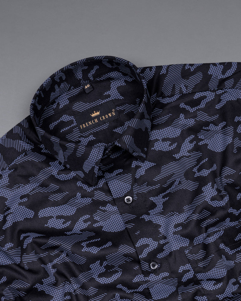 Cinder Black with Waikawa Blue Camo Printed Premium Satin Shirt 5570-BLK-38, 5570-BLK-H-38, 5570-BLK-39, 5570-BLK-H-39, 5570-BLK-40, 5570-BLK-H-40, 5570-BLK-42, 5570-BLK-H-42, 5570-BLK-44, 5570-BLK-H-44, 5570-BLK-46, 5570-BLK-H-46, 5570-BLK-48, 5570-BLK-H-48, 5570-BLK-50, 5570-BLK-H-50, 5570-BLK-52, 5570-BLK-H-52