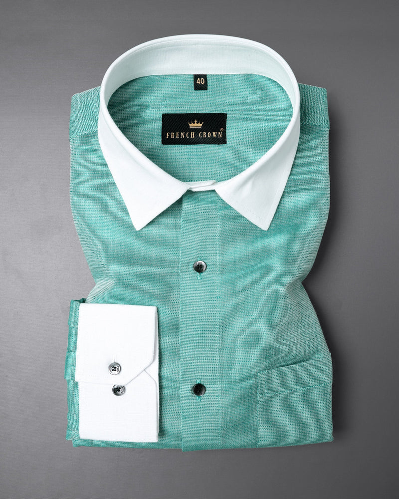 Acapulco Green with White Collar Luxurious Linen Shirt 5733-WCC-BLK-38, 5733-WCC-BLK-H-38, 5733-WCC-BLK-39, 5733-WCC-BLK-H-39, 5733-WCC-BLK-40, 5733-WCC-BLK-H-40, 5733-WCC-BLK-42, 5733-WCC-BLK-H-42, 5733-WCC-BLK-44, 5733-WCC-BLK-H-44, 5733-WCC-BLK-46, 5733-WCC-BLK-H-46, 5733-WCC-BLK-48, 5733-WCC-BLK-H-48, 5733-WCC-BLK-50, 5733-WCC-BLK-H-50, 5733-WCC-BLK-52, 5733-WCC-BLK-H-52