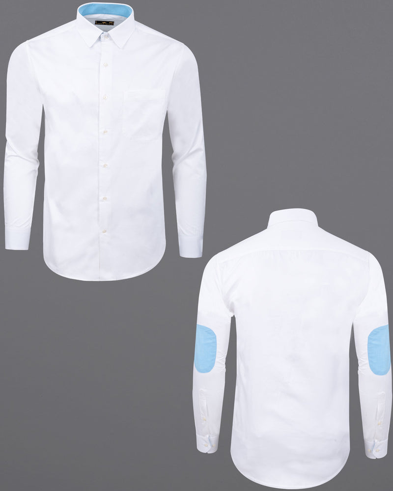 Bright White with Blue Elbow Patch Premium Cotton Shirt 5748-P129-38, 5748-P129-H-38, 5748-P129-39, 5748-P129-H-39, 5748-P129-40, 5748-P129-H-40, 5748-P129-42, 5748-P129-H-42, 5748-P129-44, 5748-P129-H-44, 5748-P129-46, 5748-P129-H-46, 5748-P129-48, 5748-P129-H-48, 5748-P129-50, 5748-P129-H-50, 5748-P129-52, 5748-P129-H-52