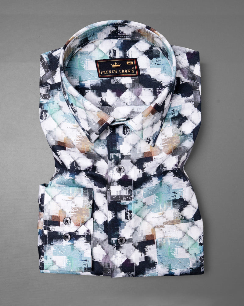 White with Black and Mint Squares Print Super Soft Premium Cotton Shirt 5800-BLK-38, 5800-BLK-H-38, 5800-BLK-39, 5800-BLK-H-39, 5800-BLK-40, 5800-BLK-H-40, 5800-BLK-42, 5800-BLK-H-42, 5800-BLK-44, 5800-BLK-H-44, 5800-BLK-46, 5800-BLK-H-46, 5800-BLK-48, 5800-BLK-H-48, 5800-BLK-50, 5800-BLK-H-50, 5800-BLK-52, 5800-BLK-H-52