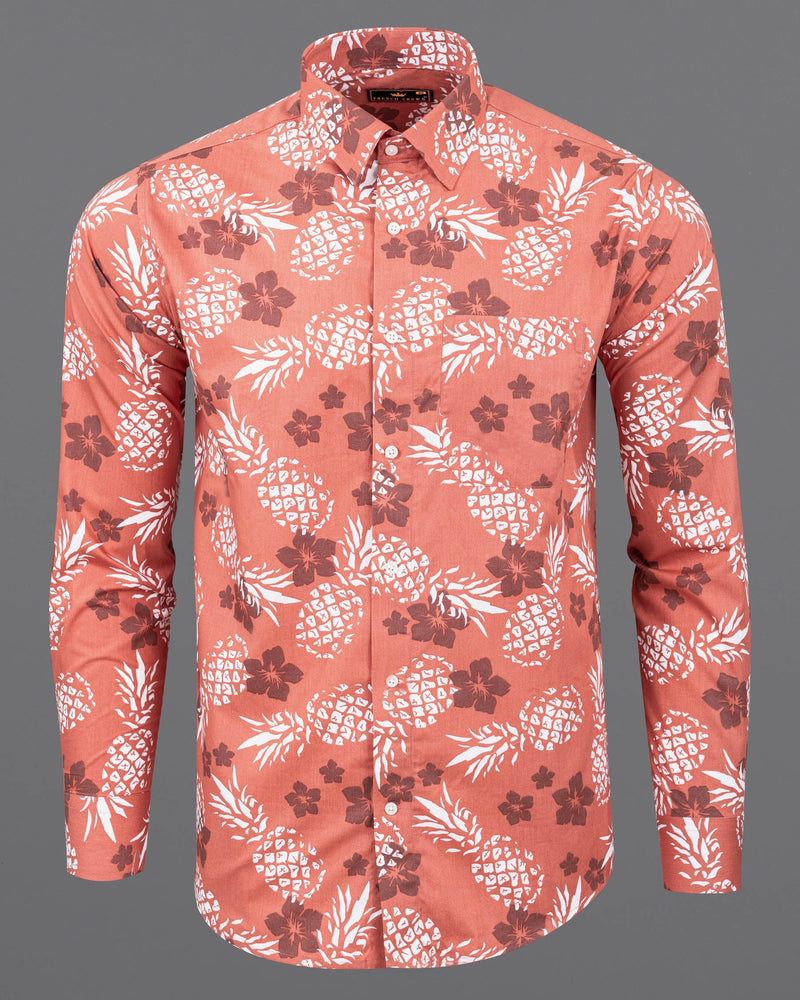 Salmon Floral and Pineapple Printed Premium Cotton Shirt 5846-38, 5846-H-38, 5846-39, 5846-H-39, 5846-40, 5846-H-40, 5846-42, 5846-H-42, 5846-44, 5846-H-44, 5846-46, 5846-H-46, 5846-48, 5846-H-48, 5846-50, 5846-H-50, 5846-52, 5846-H-52