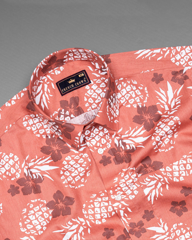 Salmon Floral and Pineapple Printed Premium Cotton Shirt 5846-38, 5846-H-38, 5846-39, 5846-H-39, 5846-40, 5846-H-40, 5846-42, 5846-H-42, 5846-44, 5846-H-44, 5846-46, 5846-H-46, 5846-48, 5846-H-48, 5846-50, 5846-H-50, 5846-52, 5846-H-52