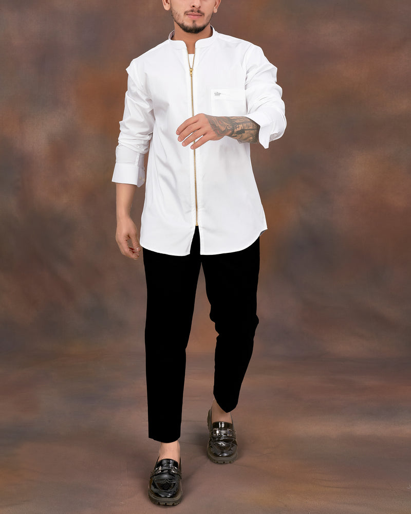 Bright White Oxford Zipper Closure Stretchable Overshirt