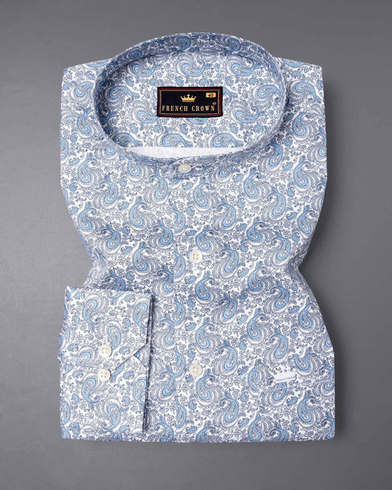 Bright White and Cornflower Blue Paisleys Printed Super Soft Premium Cotton Shirt 5908-M-38, 5908-M-H-38, 5908-M-39, 5908-M-H-39, 5908-M-40, 5908-M-H-40, 5908-M-42, 5908-M-H-42, 5908-M-44, 5908-M-H-44, 5908-M-46, 5908-M-H-46, 5908-M-48, 5908-M-H-48, 5908-M-50, 5908-M-H-50, 5908-M-52, 5908-M-H-52