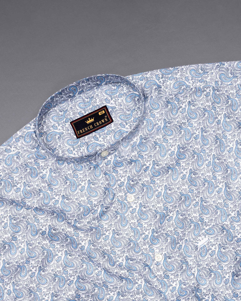 Bright White and Cornflower Blue Paisleys Printed Super Soft Premium Cotton Shirt 5908-M-38, 5908-M-H-38, 5908-M-39, 5908-M-H-39, 5908-M-40, 5908-M-H-40, 5908-M-42, 5908-M-H-42, 5908-M-44, 5908-M-H-44, 5908-M-46, 5908-M-H-46, 5908-M-48, 5908-M-H-48, 5908-M-50, 5908-M-H-50, 5908-M-52, 5908-M-H-52