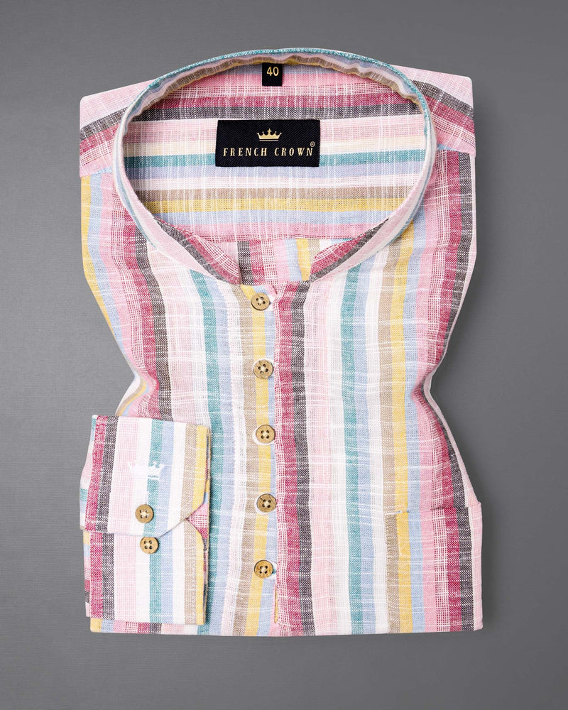 Pale Rose Pink Multicolor Striped Luxurious Linen Kurta Shirt 5917-KS-38, 5917-KS-H-38, 5917-KS-39, 5917-KS-H-39, 5917-KS-40, 5917-KS-H-40, 5917-KS-42, 5917-KS-H-42, 5917-KS-44, 5917-KS-H-44, 5917-KS-46, 5917-KS-H-46, 5917-KS-48, 5917-KS-H-48, 5917-KS-50, 5917-KS-H-50, 5917-KS-52, 5917-KS-H-52