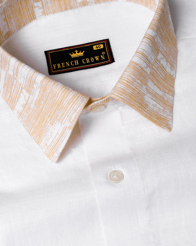 Bright White with orange cuff-collar Luxurious Linen Shirt 5957-38, 5957-H-38, 5957-39, 5957-H-39, 5957-40, 5957-H-40, 5957-42, 5957-H-42, 5957-44, 5957-H-44, 5957-46, 5957-H-46, 5957-48, 5957-H-48, 5957-50, 5957-H-50, 5957-52, 5957-H-52