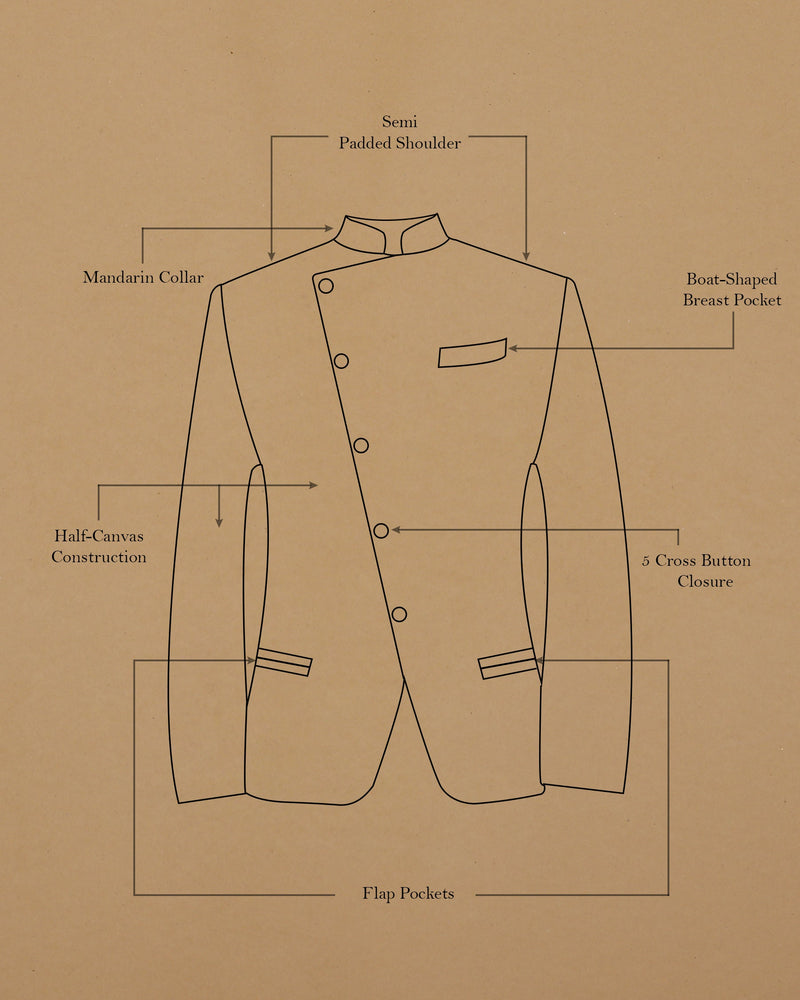 Hazelnut Cross Buttoned Bandhgala/Mandarin Suit