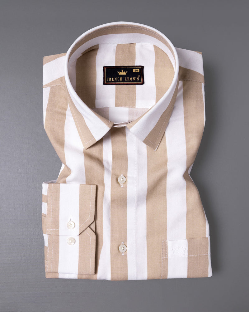 Clam Shell Brown and White Thick Striped Premium Tencel Shirt 6045-38, 6045-H-38, 6045-39, 6045-H-39, 6045-40, 6045-H-40, 6045-42, 6045-H-42, 6045-44, 6045-H-44, 6045-46, 6045-H-46, 6045-48, 6045-H-48, 6045-50, 6045-H-50, 6045-52, 6045-H-52