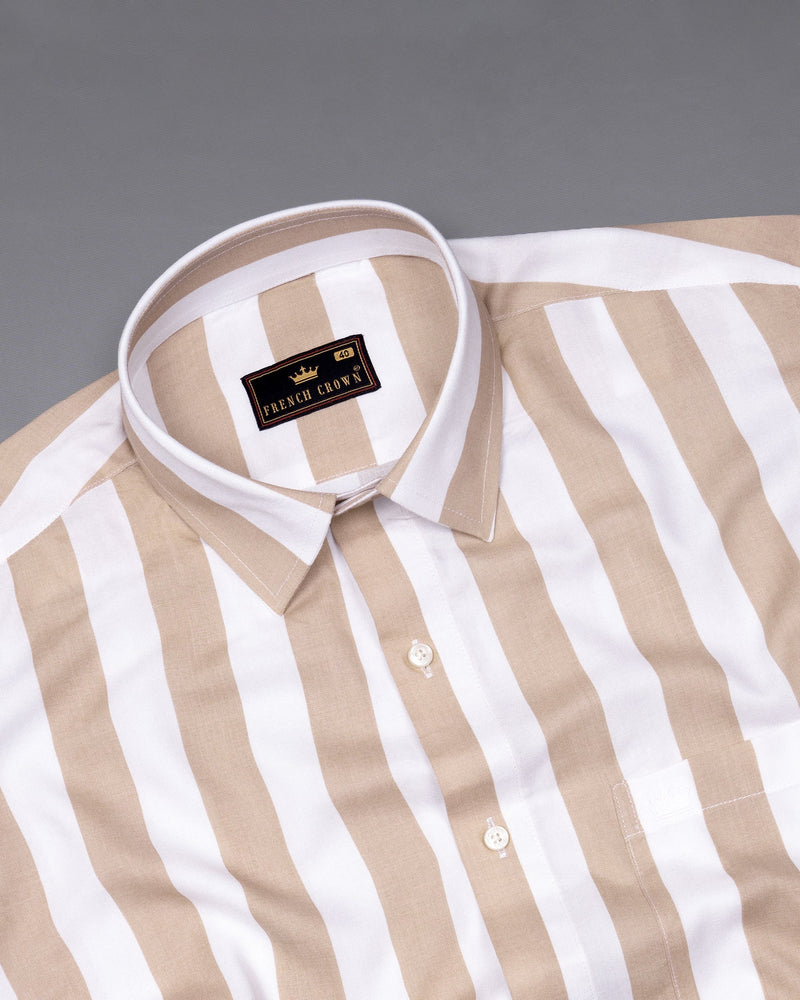 Clam Shell Brown and White Thick Striped Premium Tencel Shirt 6045-38, 6045-H-38, 6045-39, 6045-H-39, 6045-40, 6045-H-40, 6045-42, 6045-H-42, 6045-44, 6045-H-44, 6045-46, 6045-H-46, 6045-48, 6045-H-48, 6045-50, 6045-H-50, 6045-52, 6045-H-52