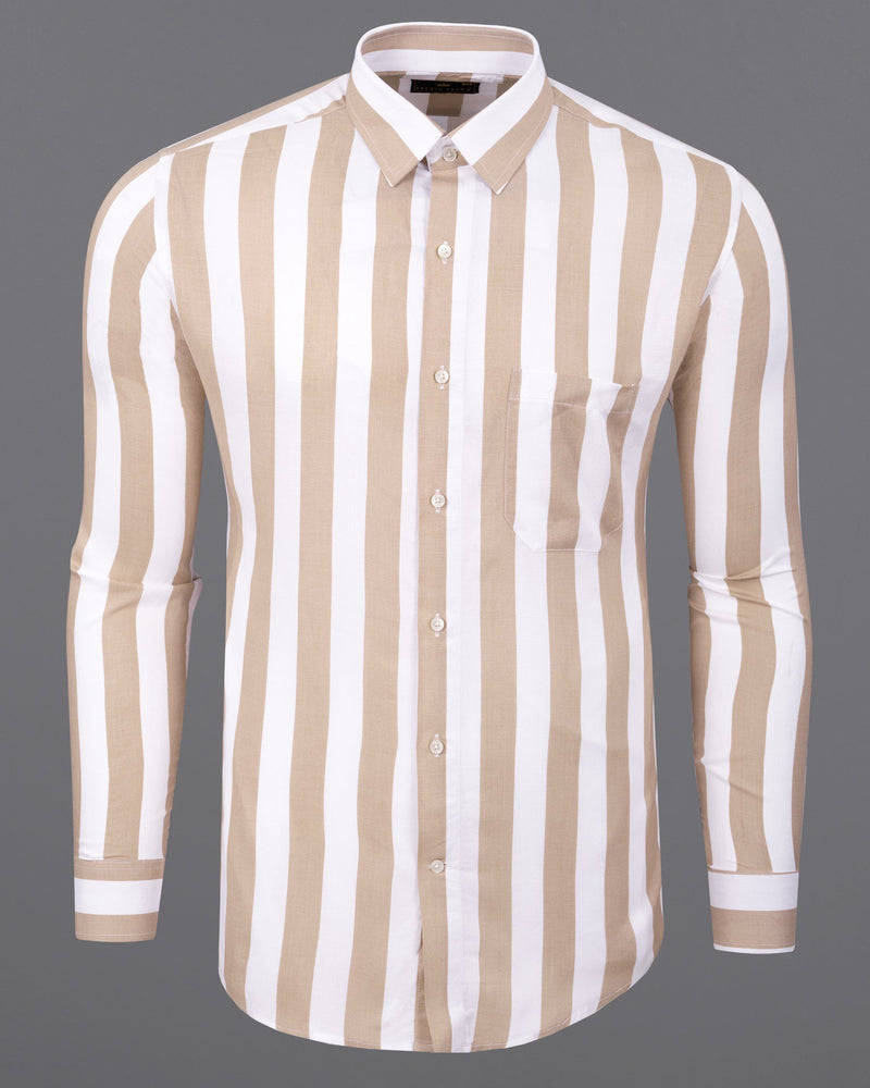 Clam Shell Brown and White Thick Striped Premium Tencel Shirt 6045-38, 6045-H-38, 6045-39, 6045-H-39, 6045-40, 6045-H-40, 6045-42, 6045-H-42, 6045-44, 6045-H-44, 6045-46, 6045-H-46, 6045-48, 6045-H-48, 6045-50, 6045-H-50, 6045-52, 6045-H-52