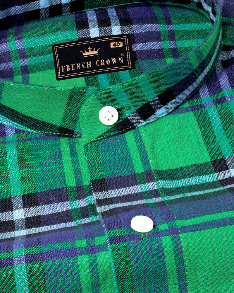 Shamrock Green with Victoria Blue Plaid Luxurious Linen Shirt 6121-M-38, 6121-M-H-38, 6121-M-39, 6121-M-H-39, 6121-M-40, 6121-M-H-40, 6121-M-42, 6121-M-H-42, 6121-M-44, 6121-M-H-44, 6121-M-46, 6121-M-H-46, 6121-M-48, 6121-M-H-48, 6121-M-50, 6121-M-H-50, 6121-M-52, 6121-M-H-52