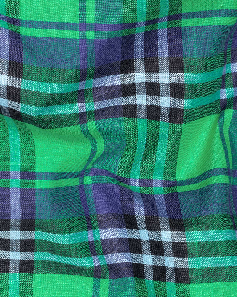 Shamrock Green with Victoria Blue Plaid Luxurious Linen Shirt 6121-M-38, 6121-M-H-38, 6121-M-39, 6121-M-H-39, 6121-M-40, 6121-M-H-40, 6121-M-42, 6121-M-H-42, 6121-M-44, 6121-M-H-44, 6121-M-46, 6121-M-H-46, 6121-M-48, 6121-M-H-48, 6121-M-50, 6121-M-H-50, 6121-M-52, 6121-M-H-52