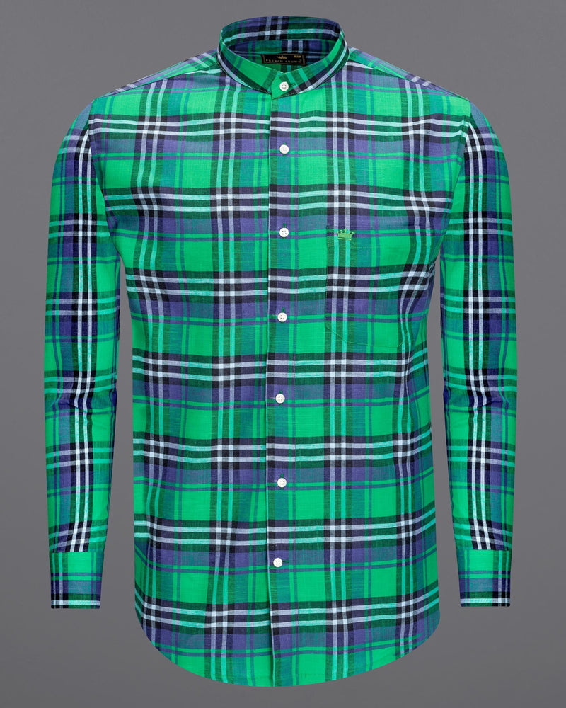 Shamrock Green with Victoria Blue Plaid Luxurious Linen Shirt 6121-M-38, 6121-M-H-38, 6121-M-39, 6121-M-H-39, 6121-M-40, 6121-M-H-40, 6121-M-42, 6121-M-H-42, 6121-M-44, 6121-M-H-44, 6121-M-46, 6121-M-H-46, 6121-M-48, 6121-M-H-48, 6121-M-50, 6121-M-H-50, 6121-M-52, 6121-M-H-52