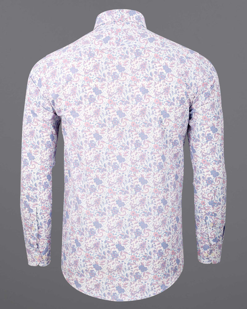 Bright White with Pastel Blue and Pink decorated Flowers Printed Premium Cotton Shirt 6135-38, 6135-H-38, 6135-39, 6135-H-39, 6135-40, 6135-H-40, 6135-42, 6135-H-42, 6135-44, 6135-H-44, 6135-46, 6135-H-46, 6135-48, 6135-H-48, 6135-50, 6135-H-50, 6135-52, 6135-H-52