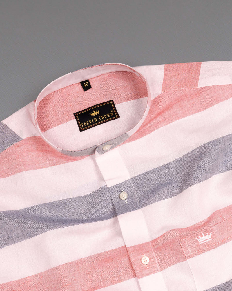 Illusion Pink and White Striped Luxurious Linen Shirt