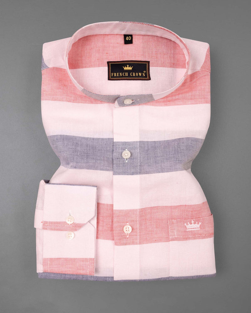 Illusion Pink and White Striped Luxurious Linen Shirt