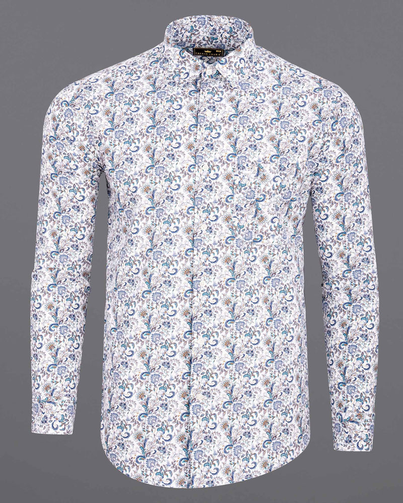 Bright White Floral Print Premium Cotton Shirt 6166-38, 6166-H-38, 6166-39, 6166-H-39, 6166-40, 6166-H-40, 6166-42, 6166-H-42, 6166-44, 6166-H-44, 6166-46, 6166-H-46, 6166-48, 6166-H-48, 6166-50, 6166-H-50, 6166-52, 6166-H-52