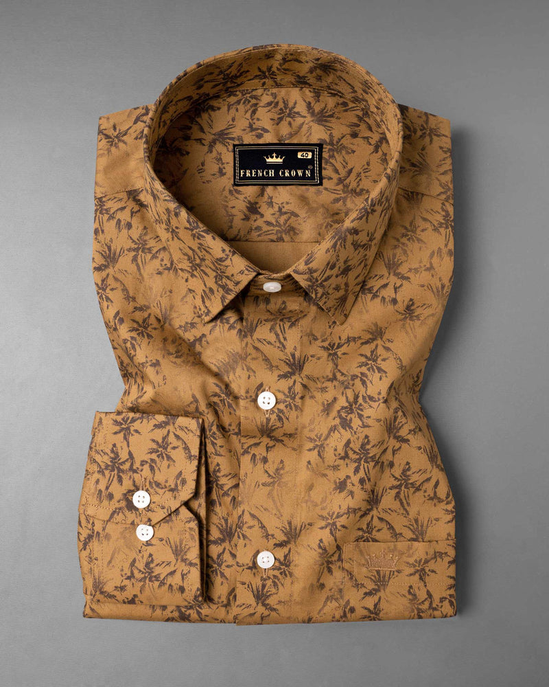 Bourbon Brown faded Leaves Printed Royal Oxford shirt 6185-38, 6185-H-38, 6185-39, 6185-H-39, 6185-40, 6185-H-40, 6185-42, 6185-H-42, 6185-44, 6185-H-44, 6185-46, 6185-H-46, 6185-48, 6185-H-48, 6185-50, 6185-H-50, 6185-52, 6185-H-52