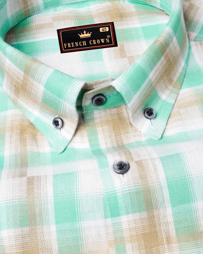 Bright White with Pavlova Brown and Riptide Green Twill Plaid Premium Cotton Shirt 6221-BD-BLE-38, 6221-BD-BLE-H-38, 6221-BD-BLE-39, 6221-BD-BLE-H-39, 6221-BD-BLE-40, 6221-BD-BLE-H-40, 6221-BD-BLE-42, 6221-BD-BLE-H-42, 6221-BD-BLE-44, 6221-BD-BLE-H-44, 6221-BD-BLE-46, 6221-BD-BLE-H-46, 6221-BD-BLE-48, 6221-BD-BLE-H-48, 6221-BD-BLE-50, 6221-BD-BLE-H-50, 6221-BD-BLE-52, 6221-BD-BLE-H-52