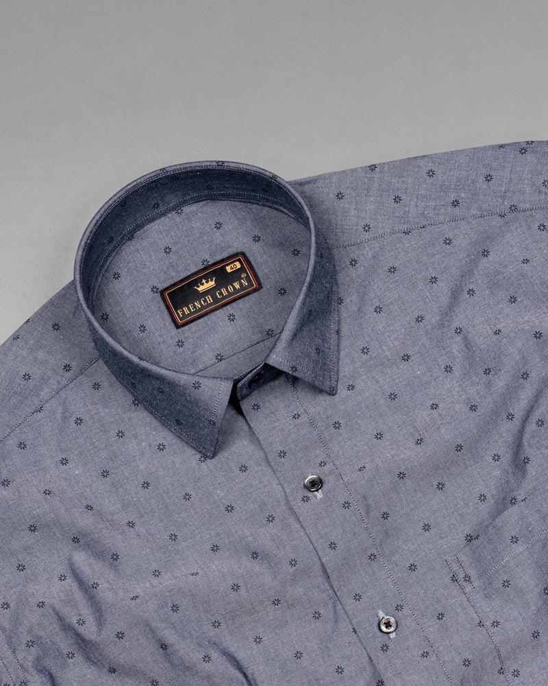 Scarpa Flow Grey Flora Printed Chambray Textured Premium Cotton Shirt 6262-BLK-38, 6262-BLK-H-38, 6262-BLK-39, 6262-BLK-H-39, 6262-BLK-40, 6262-BLK-H-40, 6262-BLK-42, 6262-BLK-H-42, 6262-BLK-44, 6262-BLK-H-44, 6262-BLK-46, 6262-BLK-H-46, 6262-BLK-48, 6262-BLK-H-48, 6262-BLK-50, 6262-BLK-H-50, 6262-BLK-52, 6262-BLK-H-52