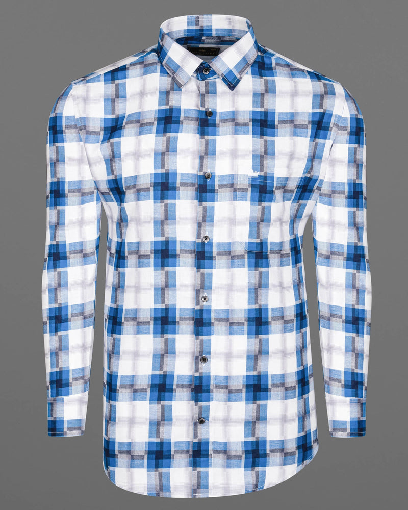 Bright white and Tory Blue Checkered Premium Cotton Shirt 6289-BLK-38, 6289-BLK-H-38, 6289-BLK-39, 6289-BLK-H-39, 6289-BLK-40, 6289-BLK-H-40, 6289-BLK-42, 6289-BLK-H-42, 6289-BLK-44, 6289-BLK-H-44, 6289-BLK-46, 6289-BLK-H-46, 6289-BLK-48, 6289-BLK-H-48, 6289-BLK-50, 6289-BLK-H-50, 6289-BLK-52, 6289-BLK-H-52