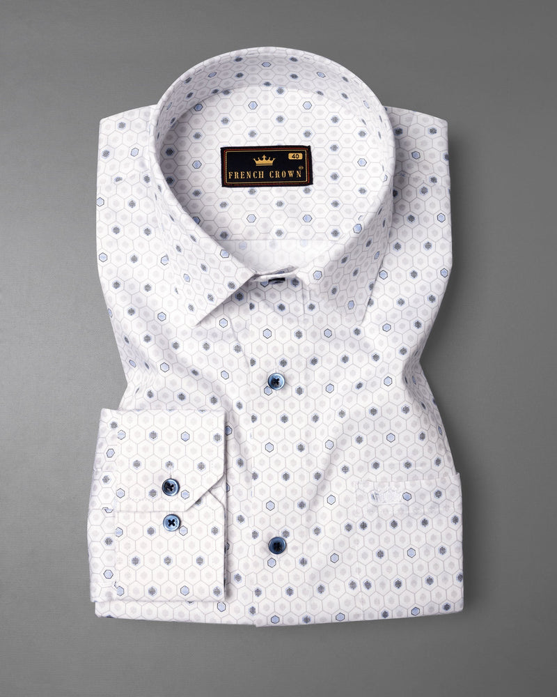 Bright White Hexagon Printed Super Soft Premium Cotton Shirt 6291-BLE-38, 6291-BLE-H-38, 6291-BLE-39, 6291-BLE-H-39, 6291-BLE-40, 6291-BLE-H-40, 6291-BLE-42, 6291-BLE-H-42, 6291-BLE-44, 6291-BLE-H-44, 6291-BLE-46, 6291-BLE-H-46, 6291-BLE-48, 6291-BLE-H-48, 6291-BLE-50, 6291-BLE-H-50, 6291-BLE-52, 6291-BLE-H-52