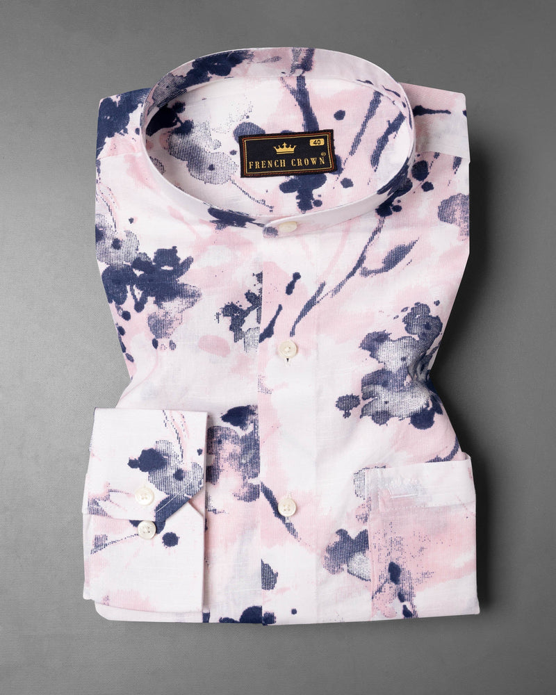 Oyster Pink Floral Printed Luxurious Linen Shirt